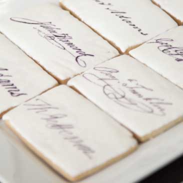 Black and White detail of cookies decorated with signatures of the signers of the Declaration of Independence from a Fourth of July party, Boston Event Planner, Boston Event Planning, Boston Event Stylist, Boston Event Styling