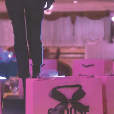 Pink detail of goodie shopping bags from a Fashionista Bat Mitzvah; Boston Event Planner, Boston Event Planning, Boston Event Stylist, Boston Event Styling