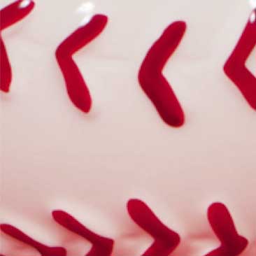 Red detail of a ceramic baseball-shaped votive from a Fenway Park fundraiser; Boston Event Planner, Boston Event Planning, Boston Event Stylist, Boston Event Styling