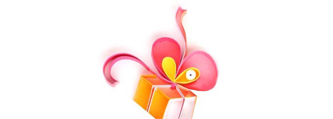 Big Bash Events Logo, icon of a present, quilled 3-dimensional art